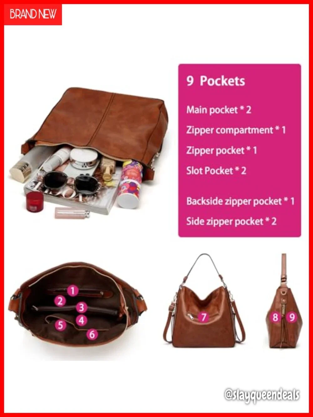 Large Capacity Soft Hobo Tote Purse & Wallet Set with Detachable Adjustable